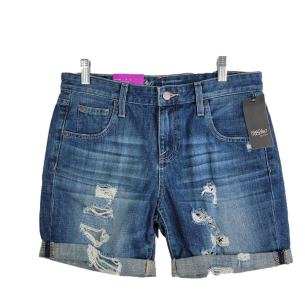 NWT MOSSIMO Boyfriend Medium Blue Distressed Bermuda Shorts Size 2